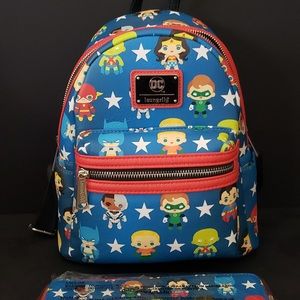 Loungefly DC Justice League Chibi Mini Backpack and wallet